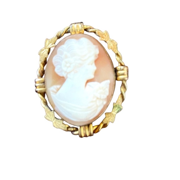 VINTAGE 12KT GOLD FILLED SHELL CAMEO PENDANT BROOCH PIN P.R. ST. CO. - Picture 1 of 5